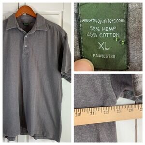 TWO JUPITERS Mens XL Gray Short Sleeve Hemp Cotton Polo Shirt Casual Comfort